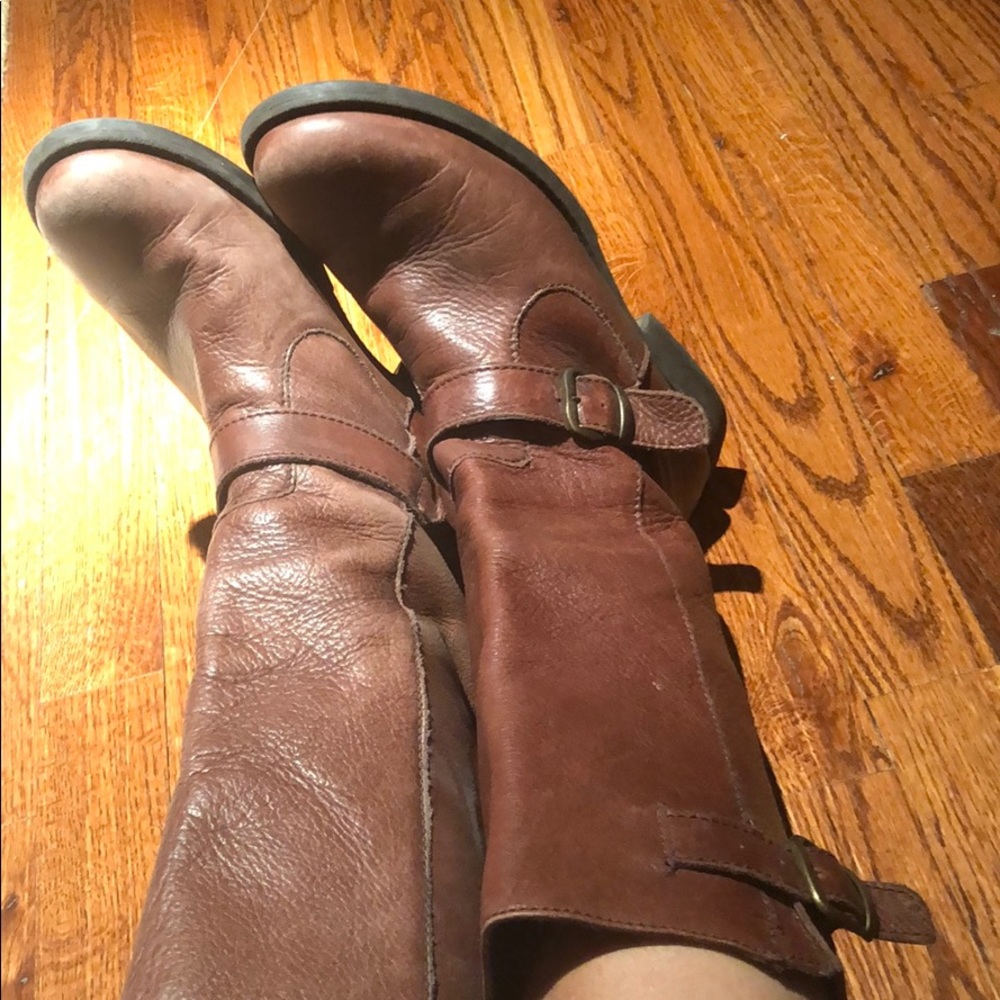 Brown leather boots